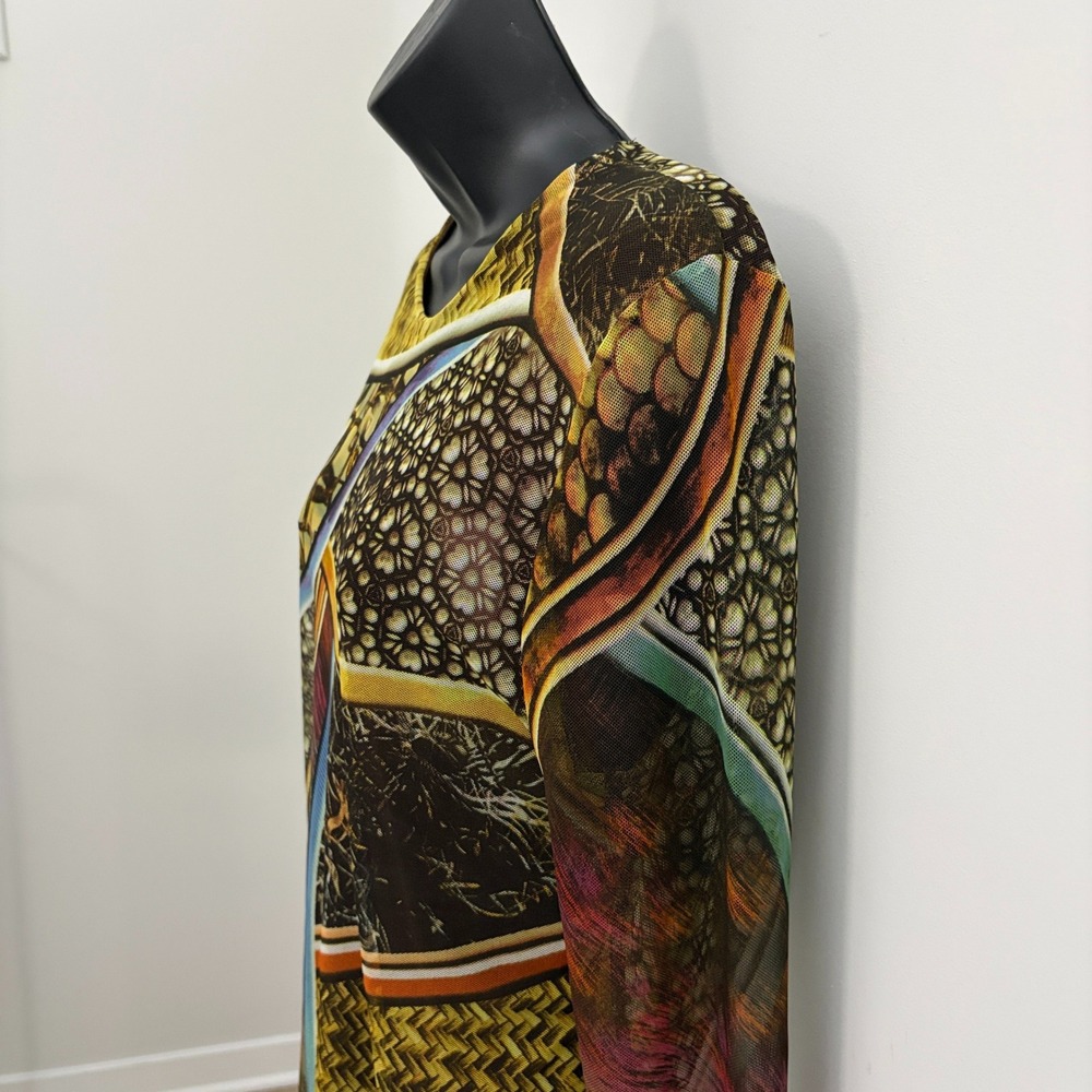 y2k Petit Pois by Viviana Mesh Top Abstract Geometric Print L Multi - Picture 5 of 10